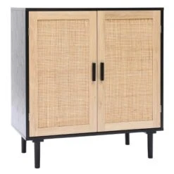 LuxenHome Black And Brown Wood 2-Door Storage Cabinet. -LuxenHome GUEST 49d16ca4 5f05 4313 a992 af9addd4095e