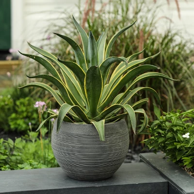 LuxenHome Gray Pottery-Style 11.75-inch Round MgO Planter 3 LuxenHome Gray Pottery-Style 11.75-inch Round MgO Planter - Image 3