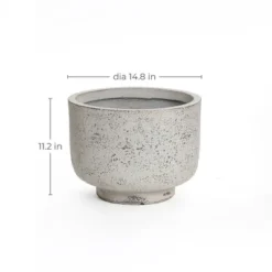 LuxenHome Rustic Planter – White & Gray Round MgO Pot With Drainage Plug -LuxenHome GUEST 4a5a04b4 ff34 4ec1 a39b 1c2ae06cb303