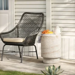 LuxenHome Travertine-Style Round Ribbed MgO Side Table Multicolored -LuxenHome GUEST 4a6f7d81 7783 4058 87f4 8023bb6708cc