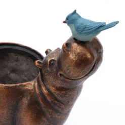 LuxenHome Brown Hippo And Blue Bird MgO Flower Pot Planter -LuxenHome GUEST 4a9c032f 47b0 4045 8b47 b3e87502e770