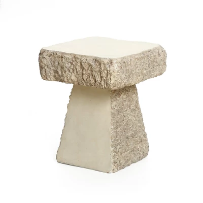 LuxenHome Outdoor Side Table, 18" Rock Square Cement Side Table For Patio, Small Concrete Accent End Table For Balcony, Garden Stool Off-White 4 LuxenHome Outdoor Side Table, 18" Rock Square Cement Side Table For Patio, Small Concrete Accent End Table For Balcony, Garden Stool Off-White - Image 4