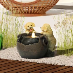 LuxenHome 16” Adorable Puppies Resin Water Fountain With LED Lights, Farmhouse Waterfall Outdoor And Indoor For Patio, Garden Decor Multicolored -LuxenHome GUEST 4cc2baba 9acd 4262 b883 4bf1a26a1fa8