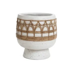 LuxenHome Boho MgO Planter – White Round Pot With Brown Accents & Drainage Hole 17 LuxenHome Boho MgO Planter – White Round Pot With Brown Accents & Drainage Hole -LuxenHome GUEST 4d1427b0 0697 430c 8ab8 470c15c6acab