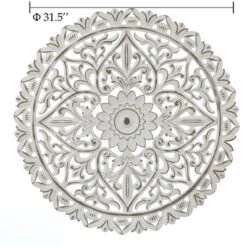 LuxenHome Distressed White Wood Flower Mandala 31.5" Round Wall Decor -LuxenHome GUEST 4d5ebd1e f2be 4a8e 87ff 53bddfdd86fc