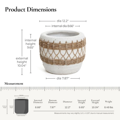 LuxenHome Boho MgO Planter – White Round Pot With Brown Accents & Drainage Hole 2 LuxenHome Boho MgO Planter – White Round Pot With Brown Accents & Drainage Hole - Image 2