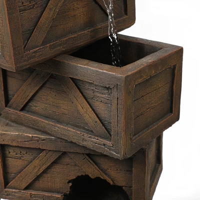 LuxenHome Brown Cement Tiered Crates Patio Fountain, Rustic Outdoor Water Feature For Gardens & Yards 3 LuxenHome Brown Cement Tiered Crates Patio Fountain, Rustic Outdoor Water Feature For Gardens & Yards - Image 3