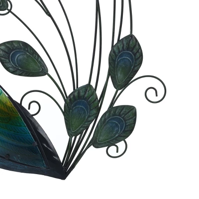 LuxenHome Blue And Green Peacock Metal And Glass Wall Decor, Indoor And Outdoor Decor.. 4 LuxenHome Blue And Green Peacock Metal And Glass Wall Decor, Indoor And Outdoor Decor.. - Image 4