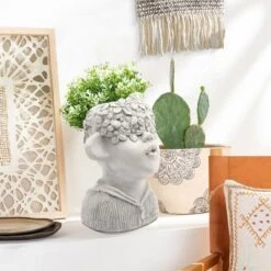 LuxenHome Gray MgO Kissing Flower Child Bust Planter -LuxenHome GUEST 4eee77bf fe79 43aa aae8 b39acfc3a99d