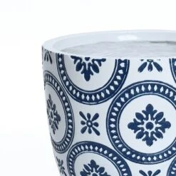 LuxenHome Round Tapered Planter – Blue And White Floral MgO Pot With Drainage Hole -LuxenHome GUEST 4efc6ab3 93b4 42b9 b05b b222a945ee46