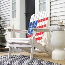 LuxenHome Adirondack USA Flag Patriotic Outdoor Wood Chair White -LuxenHome GUEST 4f6fa7bd 13cc 422a adaf 229987751d0b