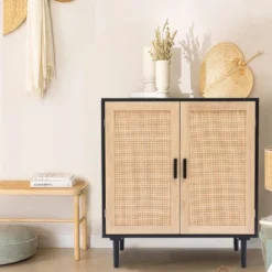 LuxenHome Black And Brown Wood 2-Door Storage Cabinet. -LuxenHome GUEST 4f9292b0 5d6b 42a5 8553 4ac1fc856adc