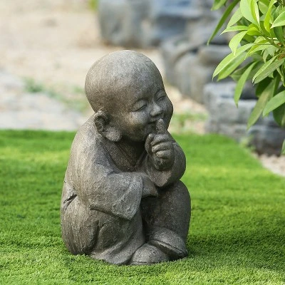LuxenHome 15" Weathered Brown MgO Quiet Little Buddha Monk Garden Statue 2 LuxenHome 15" Weathered Brown MgO Quiet Little Buddha Monk Garden Statue - Image 2
