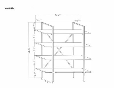 LuxenHome 4-Shelf 66.5" H X 51.2" W Pine Wood Metal Frame Etagere Bookcase. 2 LuxenHome 4-Shelf 66.5" H X 51.2" W Pine Wood Metal Frame Etagere Bookcase. - Image 2