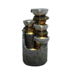 LuxenHome 25" Small Water Fountain Outdoor, Cascading Bowl Garden Water Features With LED Lights Gray -LuxenHome GUEST 511a2654 c326 4a1d 9715 6733f41f6f0e