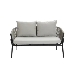 LuxenHome Outdoor Aluminum With PE Rope Loveseat Sofa With Cushions And Coffee Table Set -LuxenHome GUEST 51301a58 732c 485a b72a 986e13c50d33