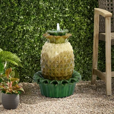 LuxenHome 17" Tabletop Ceramic Water Fountain, Pineapple Indoor And Outdoor Waterfall Fountains For Patio, Garden Decor Yellow 2 LuxenHome 17" Tabletop Ceramic Water Fountain, Pineapple Indoor And Outdoor Waterfall Fountains For Patio, Garden Decor Yellow - Image 2