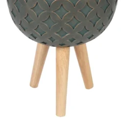 LuxenHome Butterfly Embossed Brown 12.25" Round MgO Planter With Wood Legs 7 LuxenHome Butterfly Embossed Brown 12.25" Round MgO Planter With Wood Legs -LuxenHome GUEST 51961f6a cb4a 4297 9ba8 8713d1c3284b