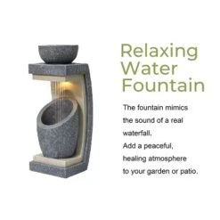 LuxenHome 32" H Resin Bowl Sculpture Outdoor And Indoor Resin Cascading Water Fountains Indoor With LED Lights Garden Decor Waterfall Gray -LuxenHome GUEST 51a43a51 cde9 4ac2 bab5 c68b2e4c74d2