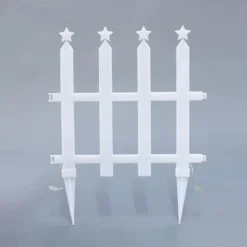 LuxenHome 8-Piece Light Show Star-Topped Fence Design Outdoor Decoration White -LuxenHome GUEST 51da814c 7934 4c8c a6f7 0187c491e193