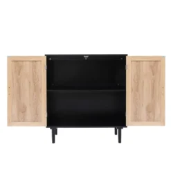 LuxenHome Black And Brown Wood 2-Door Storage Cabinet. -LuxenHome GUEST 51f2a4ca 0479 41c2 9a7b 64426a84ef88