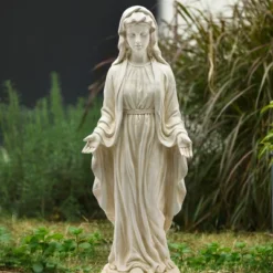 LuxenHome 30.5" H Virgin Mary Indoor Outdoor Statue Garden Statues, Gray Or Ivory -LuxenHome GUEST 520647ec 9e96 4997 8458 bb1a6d88b755
