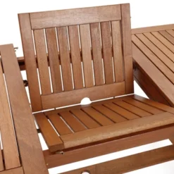 LuxenHome Natural Solid Wood 60"-78" Extending Rounded Rectangle Outdoor Dining Table Brown -LuxenHome GUEST 520a9921 bbc2 4e20 83be b0688364a9d2