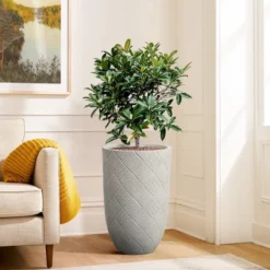 LuxenHome Gray Glen Pattern MgO Round Planter, Indoor And Outdoor 11 LuxenHome Gray Glen Pattern MgO Round Planter, Indoor And Outdoor -LuxenHome GUEST 52a1372b d79c 485f 8c6b d10ee2e9ac66