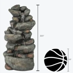 LuxenHome 33.5" H Gray Resin Cascading Rock Outdoor Fountain -LuxenHome GUEST 53506b76 3c92 4ed2 9db8 7c03052fa216