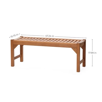 LuxenHome Natural Solid Wood 47.2-Inch Long Rectangle Sloping Seat Outdoor Bench 3 LuxenHome Natural Solid Wood 47.2-Inch Long Rectangle Sloping Seat Outdoor Bench - Image 3