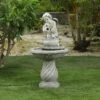 LuxenHome Gray Resin Cherub Birdbath Outdoor Fountain