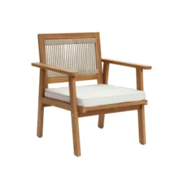 LuxenHome Outdoor Acacia Wood Rope Back 4-Piece Patio Seating With Cushions And Coffee Table Set -LuxenHome GUEST 547de3bf bdd4 42dc aed0 f7a88b357263