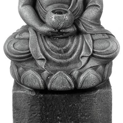 LuxenHome Gray Resin Meditating Buddha On Column Outdoor Fountain With LED Light 5 LuxenHome Gray Resin Meditating Buddha On Column Outdoor Fountain With LED Light - Image 5