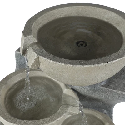 LuxenHome Modern Gray Cement Tiered Bowls Outdoor Fountain With Lights 6 LuxenHome Modern Gray Cement Tiered Bowls Outdoor Fountain With Lights - Image 6