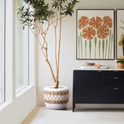 LuxenHome Boho MgO Planter – White Round Pot With Brown Accents & Drainage Hole 12 LuxenHome Boho MgO Planter – White Round Pot With Brown Accents & Drainage Hole -LuxenHome GUEST 5565ecf0 b529 4a38 952d af5a1e7aa898