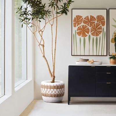 LuxenHome Boho MgO Planter – White Round Pot With Brown Accents & Drainage Hole 4 LuxenHome Boho MgO Planter – White Round Pot With Brown Accents & Drainage Hole - Image 4