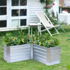 LuxenHome L-Shaped Galvanized Metal Raised Garden Bed