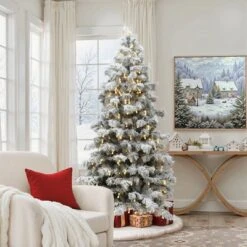 LuxenHome 7.5Ft Snow-Flocked Cedar Christmas Tree Pre-Lit With Teardrop LED Lights & Hinged Branches Green -LuxenHome GUEST 5684143d 0c77 4dd5 8a09 6be63667dc8a