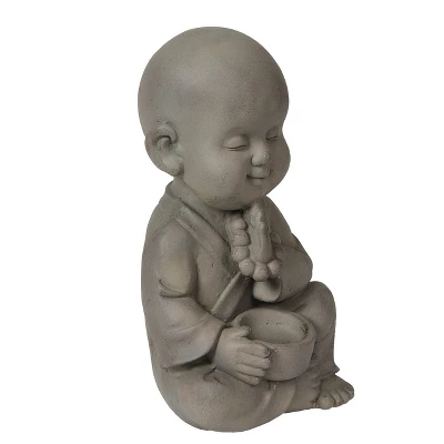 LuxenHome 12.01" Gray MgO Meditating Buddha Monk With Bowl And Beads Garden Statue 4 LuxenHome 12.01" Gray MgO Meditating Buddha Monk With Bowl And Beads Garden Statue - Image 4