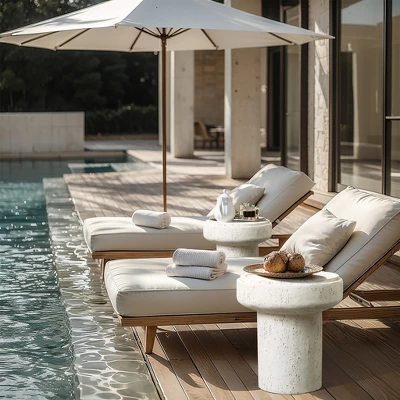 LuxenHome Off White MgO Round 18.5-Inch Tall Side Table, Indoor And Outdoor Off-White 3 LuxenHome Off White MgO Round 18.5-Inch Tall Side Table, Indoor And Outdoor Off-White - Image 3