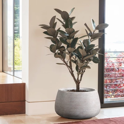 LuxenHome Rustic Indoor/Outdoor Planter – Round MgO Pot With Ribbed Texture 1 LuxenHome Rustic Indoor/Outdoor Planter – Round MgO Pot With Ribbed Texture