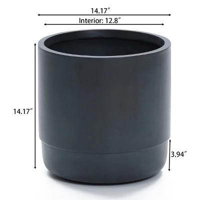 LuxenHome Modern Gray MgO 14.17" Round Planter 2 LuxenHome Modern Gray MgO 14.17" Round Planter - Image 2