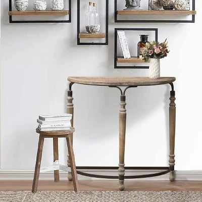 LuxenHome Rustic Wood And Metal Half Moon Console And Entry Table 3 LuxenHome Rustic Wood And Metal Half Moon Console And Entry Table - Image 3