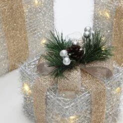 LuxenHome 3-Pc Lighted Silver Tinsel Gift Box Set With Champagne Ribbon, Outdoor Holiday Decoration Silver, Champagne, Green 14 LuxenHome 3-Pc Lighted Silver Tinsel Gift Box Set With Champagne Ribbon, Outdoor Holiday Decoration Silver, Champagne, Green -LuxenHome GUEST 59dd3882 d6c2 4af3 8a8b 375971abb1cb