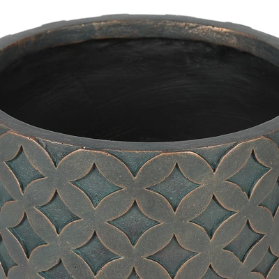 LuxenHome Butterfly Embossed Brown 14.7" Round MgO Planter With Wood Legs 2 LuxenHome Butterfly Embossed Brown 14.7" Round MgO Planter With Wood Legs - Image 2