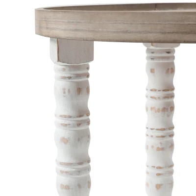 LuxenHome White And Natural Wood Round Accent Side Table With Storage. 6 LuxenHome White And Natural Wood Round Accent Side Table With Storage. - Image 6