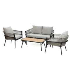 LuxenHome 4-Piece Outdoor Aluminum With PE Rope Patio Set With Cushions -LuxenHome GUEST 5af073ad f64e 45b4 b6ea 3611b5f91c86