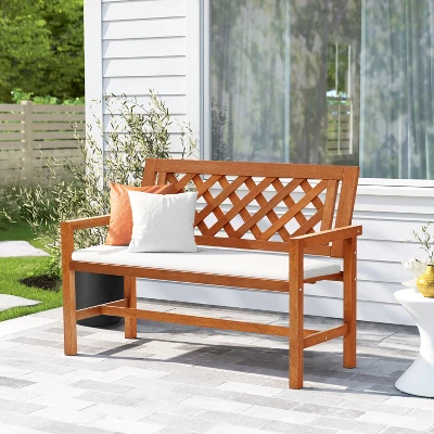 LuxenHome Laguna Solid Wood Outdoor Loveseat Park Bench 3 LuxenHome Laguna Solid Wood Outdoor Loveseat Park Bench - Image 3