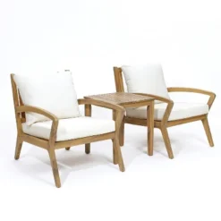 LuxenHome Outdoor Acacia Wood Side Table And Set Of 2 Armchairs With White Cushions 19 LuxenHome Outdoor Acacia Wood Side Table And Set Of 2 Armchairs With White Cushions -LuxenHome GUEST 5b261563 f040 48e9 8b3f 434a777e4462