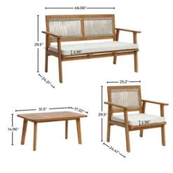 LuxenHome Outdoor Acacia Wood Rope Back 4-Piece Patio Seating With Cushions And Coffee Table Set -LuxenHome GUEST 5b49c889 d75f 4f07 8594 18067f7354f9